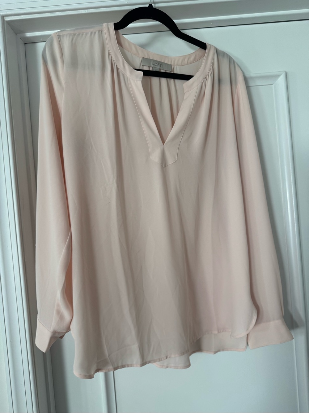 LOFT Pale Blush Split Neck Long Sleeve Blouse